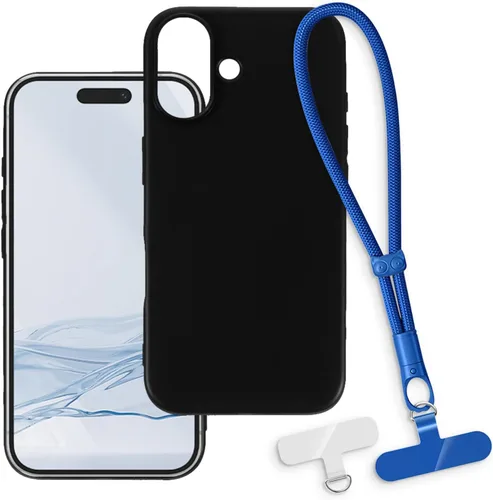 Vista 11 de Funda y correa de muñeca para iPhone 16 - transparente+negro Funda protectora 2 en 1 para teléfono de 6.1 pulgadas con cordón desmontable y Funda