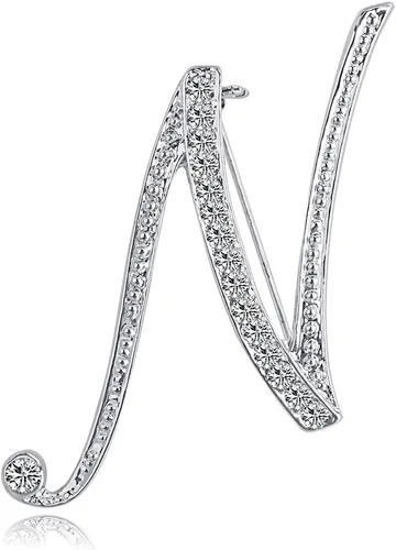 Vista 13 de ETHOON Broche de letras con inicial de diamantes de imitación para mujer, manualidades, plateado A-Z
