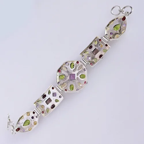 Vista 5 de Pulsera de plata de ley 925 con piedra preciosa de cuarzo ahumado y amatista de peridoto y citrino, hermosa joyería hecha a mano, regalo