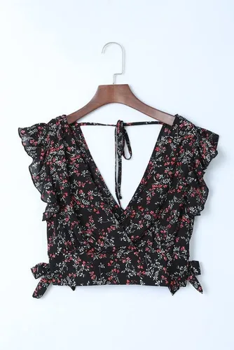 Vista 3 de Dokotoo Vestido bohemio para mujer, cuello en V profundo, conjunto de falda de 2 piezas, mangas casquillo, lazo en la cintura, vestido largo de gasa