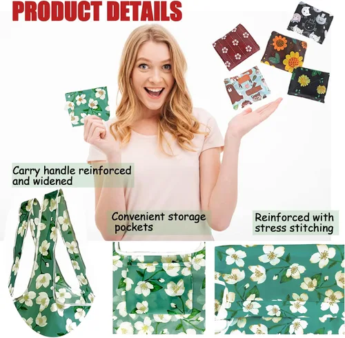 Vista 8 de Paquete de 12 bolsas de comestibles reutilizables, bolsa de compras plegable, bolsa de regalo de gran capacidad, bolsa de almacenamiento