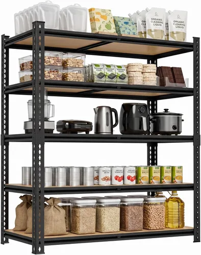 Vista 11 de Estantes de almacenamiento, estantes de garaje, estantes de metal resistentes de 5 niveles para almacenamiento, estante ajustable para cocina