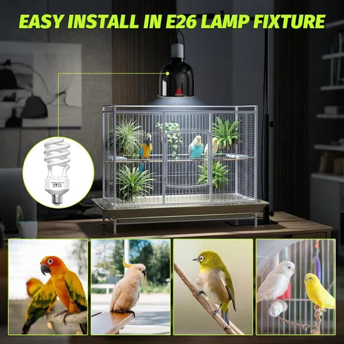 Vista 3 de GlowUp Luz de pájaro UVB 2.4 23W, luz UVA UVB E26 jaula de pájaros
