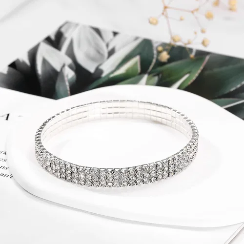 Vista 4 de Kiokioa Tobillera elástica para mujer, con diamantes de imitación de cristal, para tenis, tobillera elástica, Cristal
