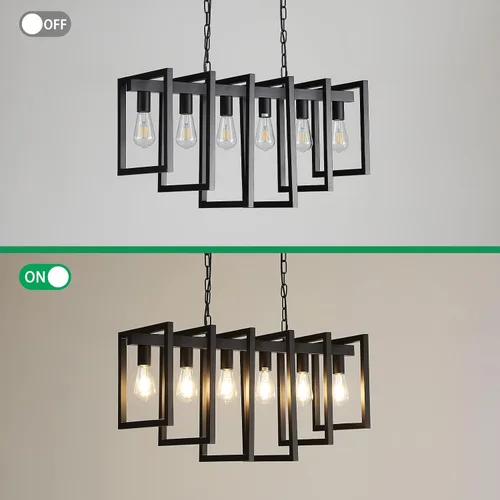 Vista 7 de Lámpara de comedor de 6 luces, candelabros negros para comedor, moderna lámpara de granja, accesorios de iluminación colgantes rectangulares