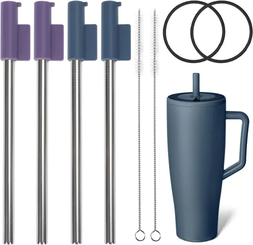 Vista 11 de Jetstop Kit de popote compatible con Brumate Era de 40 onzas, 2 popotes de acero inoxidable con conectores de popote de silicona, anillos de sellado