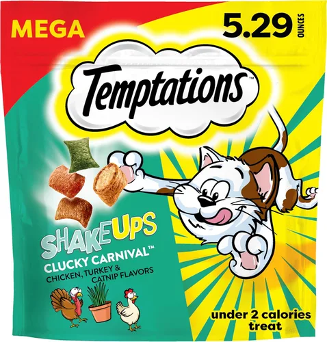 Vista 14 de Temptations ShakeUps - Golosinas crujientes para gatos, carnaval Clucky, 2.47 onzas, paquete de 12