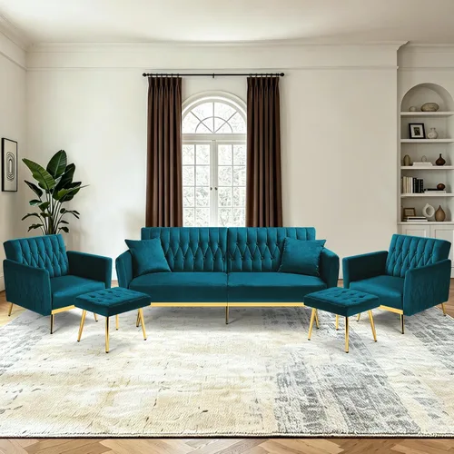 Vista 19 de 2 Pieces Velvet Chairs w/Adjustable Backrest & Ottoman, Baby Blue Azul bebé
