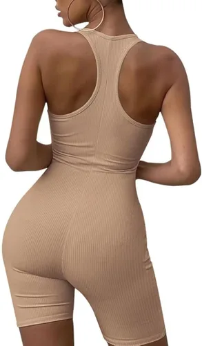 Vista 2 de EOJN Traje corto de una pieza para mujer, sin mangas, bodycon, sin mangas, overol