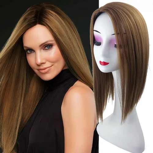 Vista 7 de YYDS Parte izquierda, de seda, lacio, con clip, mezcla natural, Snythetic, Topper para mujeres que pierden cabello (1b# negro)