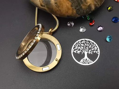 Vista 4 de GOKING Collar de árbol de la vida, colgante flotante con 24 piedras de nacimiento para mujeres y niñas, colgante redondo de acero inoxidable