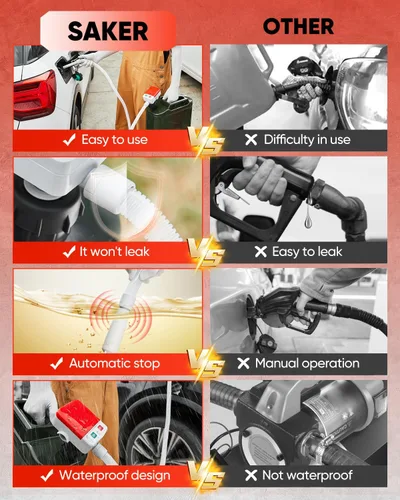 Vista 6 de Saker Bomba de transferencia de combustible alimentada por batería, bomba de combustible portátil automática con parada automática, manguera extra