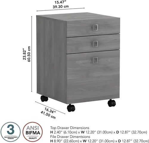 Vista 3 de Bush Business Furniture Echo - Archivador móvil de 3 cajones en gris moderno