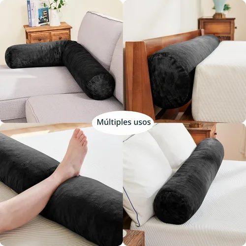 Vista 5 de SyMax Almohada corporal de 7.8 x 47 pulgadas para adultos, almohada corporal larga y redonda para adultos, almohada con funda de poliéster Negro