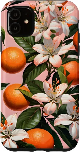 Vista 8 de Carcasa para iPhone 17 con diseño de flores de naranja sobre fondo rosa