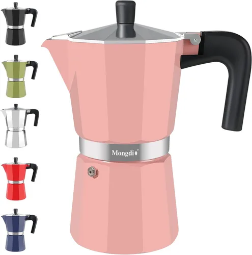 Vista 15 de Mongdio - Cafetera de café espresso para estufa Moka, Cafetera Cubana para estufa, Cafetera Mocha Greca Italiana, para 6 tazas de espresso, 10 onzas