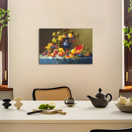 Vista 3 de ARTISTIC PATH Arte de Pared en Lienzo de Comida Retro - Cuadro Vintage de Frutas Burdeos Colorido Melocotón Uva Pintura Antigua Impresiones de Arte