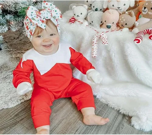 Vista 3 de DNOMAID YZARC Traje de bebé recién nacido, disfraz de elfo de Papá Noel, manga larga, mameluco con sombrero