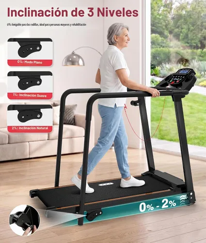 Vista 3 de Redliro Cinta de correr para personas mayores con pasamanos largos black