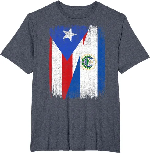 Vista 56 de Camiseta Half Puerto Rico El Salvador Flag Orgullo Salvadoreño Roots