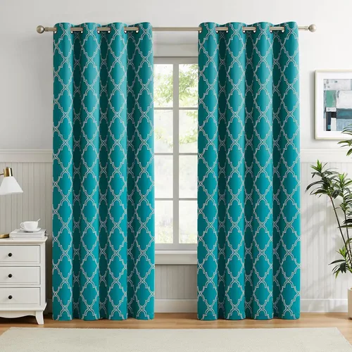 Vista 16 de Melodieux Cortinas 100% opacas de 96 pulgadas de largo para sala de estar, dormitorio estilo marroquí, aislamiento térmico, ahorro de energía