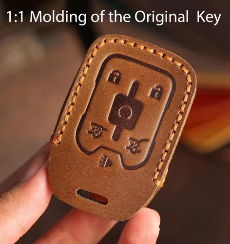 Vista 5 de Funda de llave de cuero de 6 botones, compatible con GMC Yukon Chevy Suburban Tahoe 2015-2020 etc, diseño sin tornillos estilo retro protector
