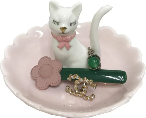 Vista 3 de ROSA&ROSE Lucky Cat - Bandeja de cerámica para anillos de joyería para almacenamiento de joyas
