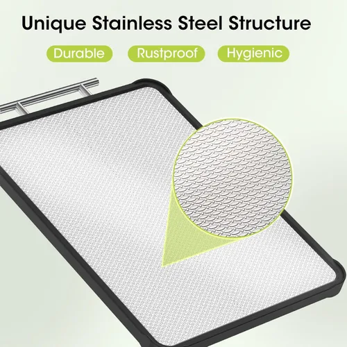 Vista 4 de Tabla de cortar de acero inoxidable, tablas de cortar de acero de doble cara para cocina, tabla de cortar 316/PP puro de grado alimenticio