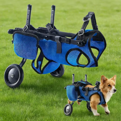 Vista 2 de Silla de ruedas para perros para patas traseras, silla de ruedas ligera y ajustable, carrito de apoyo completo para patas traseras, inconvenientes