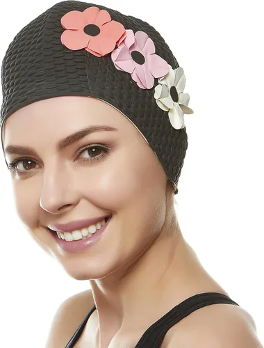 Vista 10 de BeeMo Gorro de Natación de Látex para Mujeres - Gorro de Natación de Goma - Suave Cómodo Elástico Elegante Diseño de Corte Bajo Protege el Cabello