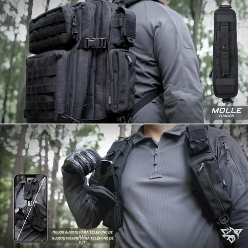 Vista 4 de WYNEX Bolsa de accesorios Molle de doble cremallera, bolsa de bolsillo para mochila, correa para el hombro, accesorio Molle, accesorios tácticos