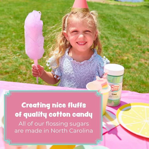 Vista 6 de Cotton Candy Express Paquete variado de azúcar para algodón de azúcar con 3 frascos de plástico de 11 onzas de chicle, manzana verde, piña colada.