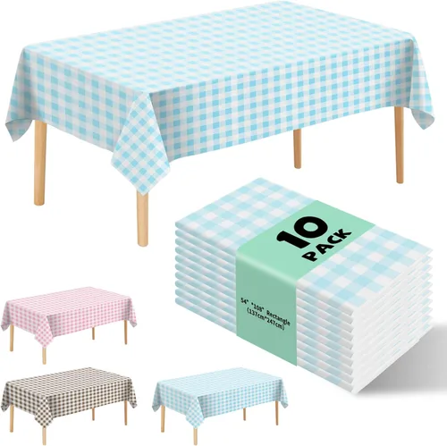 Vista 25 de Paquete de 10 manteles desechables de plástico premium de 54 x 108 pulgadas, mantel rectangular para mesa, para cumpleaños, bodas, Navidad, Beige