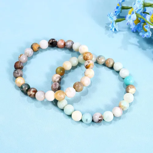 Vista 4 de Bivei - Pulsera elástica con cuentas redondas de cristales curativos de Reiki semipreciosos hecha a mano de 0315pulgadas 8 mm