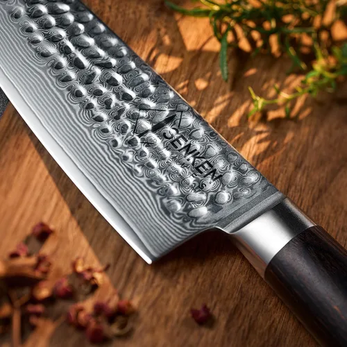 Vista 9 de SENKEN Damasco - Juego de cuchillos de 5 piezas, colección Ronin con núcleo de acero japonés VG10, cuchillos de chef con mango de madera, Santoku