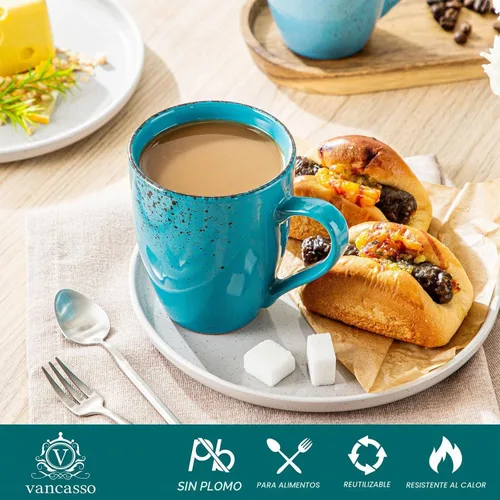 Vista 3 de vancasso Navia - Juego de 4 tazas de café de cerámica de 12 onzas para capuchino, café con leche, té, multicolor