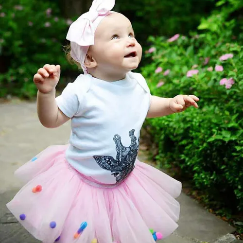 Vista 3 de YOHA Vestido tutú de cumpleaños para niñas pequeñas, tutú de sirena, suave, con pompones, para niñas pequeñas