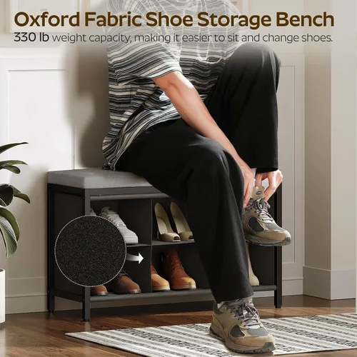 Vista 7 de YATINEY - Banco para guardar zapatos con cojín, banco para entrada, zapatero con asiento acolchado y 6 compartimentos Oxford, para armario