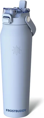 Vista 24 de Frost Buddy botella de agua aislada de 32 onzas con pajilla y tapa para beber Acero inoxidable a prueba de fugas 24 horas de frío Resistente