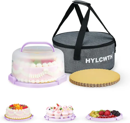 Vista 8 de Porta pasteles con tapa y asa, soporte para pasteles sin BPA con tapa para portador de pasteles redondo de 10 pulgadas con 10 tableros redondos