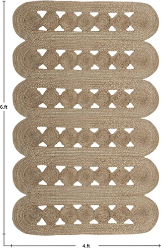 Vista 3 de Alfombra de área kilim de 2 x 3 pies, alfombra trenzada de yute beige, alfombra geométrica kilim de 0.27 pulgadas, alfombra de tejido plano