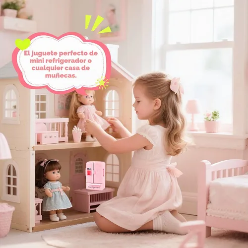 Vista 4 de Mueble Mini Refrigerador para Casa de Muñecas, Accesorio Esencial de Cocina para Casa de Muñecas, Compatible con Mini Alimentos, Decoración