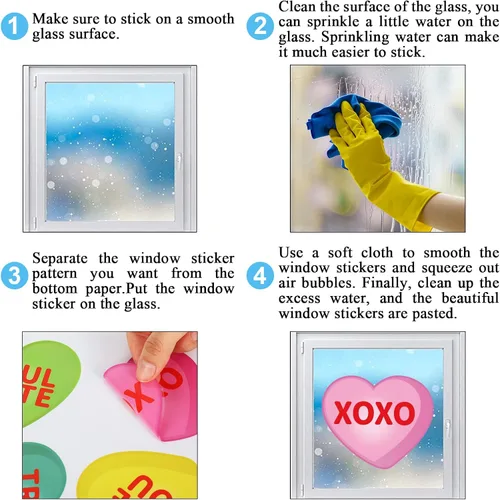 Vista 7 de Whaline 9 hojas de calcomanías románticas de corazón para el día de San Valentín, decoración de corazón de caramelo de doble cara para el hogar