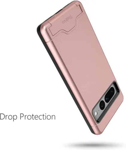 Vista 7 de Funda tipo cartera de doble capa con ranura para tarjeta y soporte para Google Pixel 7 Pro - Oro rosa