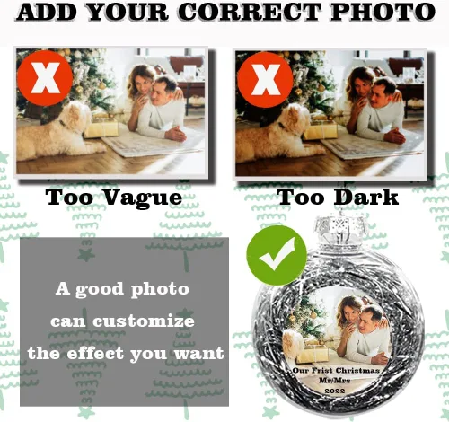 Vista 3 de AIFLM Adorno de bola de fotos personalizado 2022, adorno transparente de Navidad personalizado para parejas/mascotas, primera decoración de Navidad