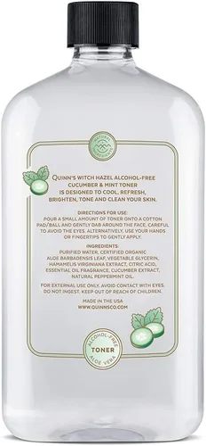 Vista 6 de Quinn's Hamamelis sin alcohol con aloe vera 16 onzas (pepino y menta) Tónico sin alcohol con un aroma refrescante de pepino y menta para hidratar