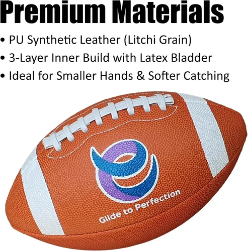 Vista 3 de EverGlide - Fútbol americano hecho a mano, piel sintética, tamaño completo y junior, pelota de grano de litchi duradera con cordones de agarre