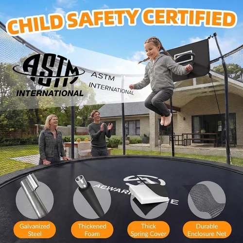 Vista 6 de Trampolín al aire libre con red para niños de 10 pies, 12 pies, 14 pies Negro