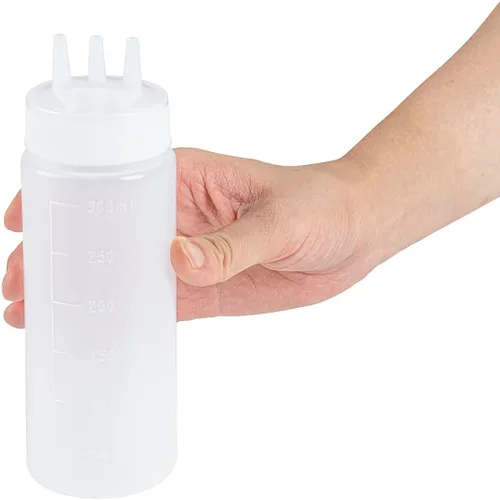 Vista 13 de Paquete de 6 botellas de plástico para apretar, transparentes, 12 onzas, punta de triple dispersión, 2.25 x 2.25 x 6.75 pulgadas por Restaurantware