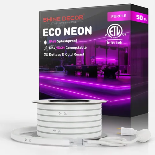 Vista 53 de Shine Decor Tira de luces LED AC 120V, cuerda de neón eco de 120 LED/m sin puntos, conectable y cortable, IP65 impermeable y resistente al clima